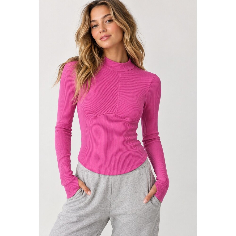 NWT Free People FP Movement Laura Ribbed Top Women’s Small Pink Mock Neck